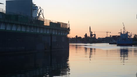 Historic-Gdańsk-Shipyard,-at-sunset