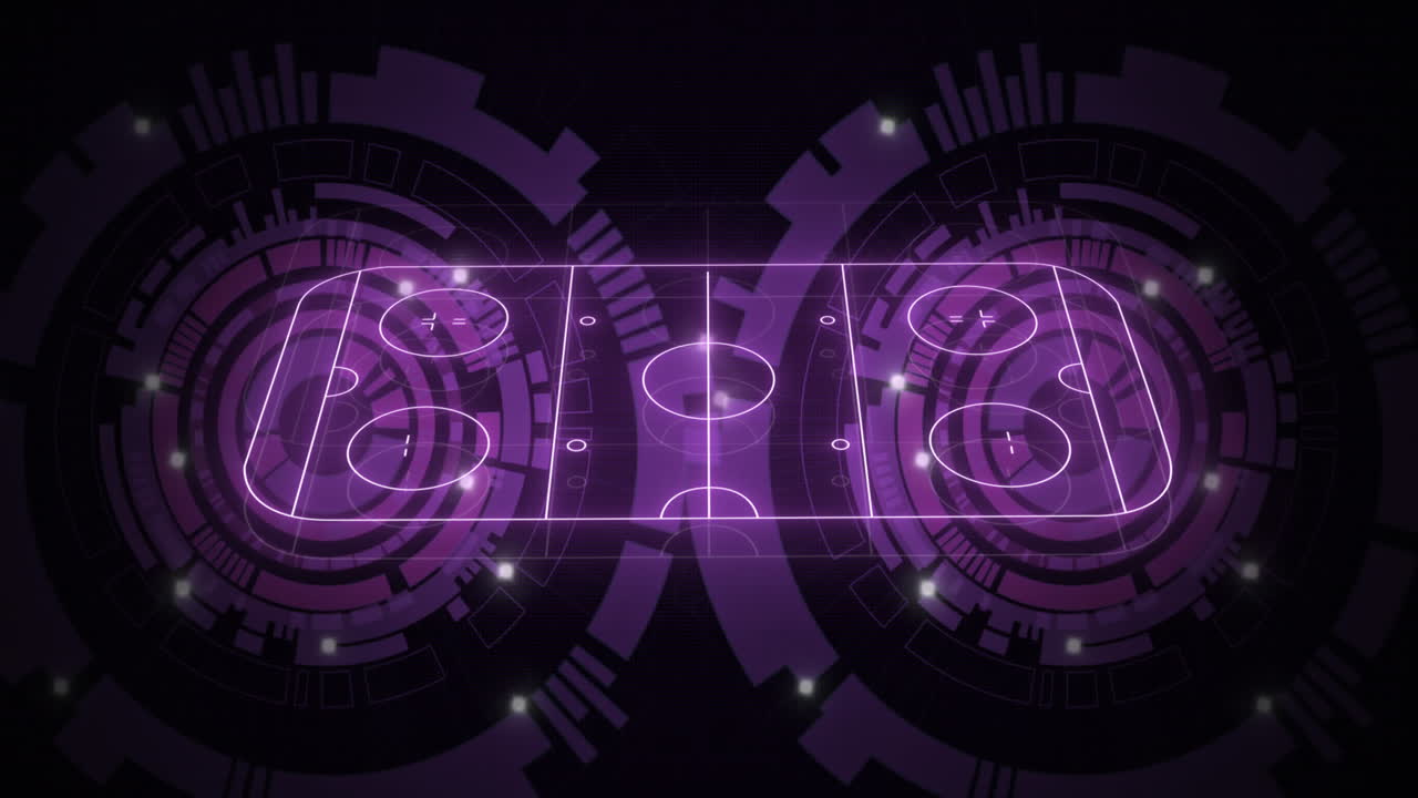 animación del campo de hockey sobre hielo púrpura a través de escaneos