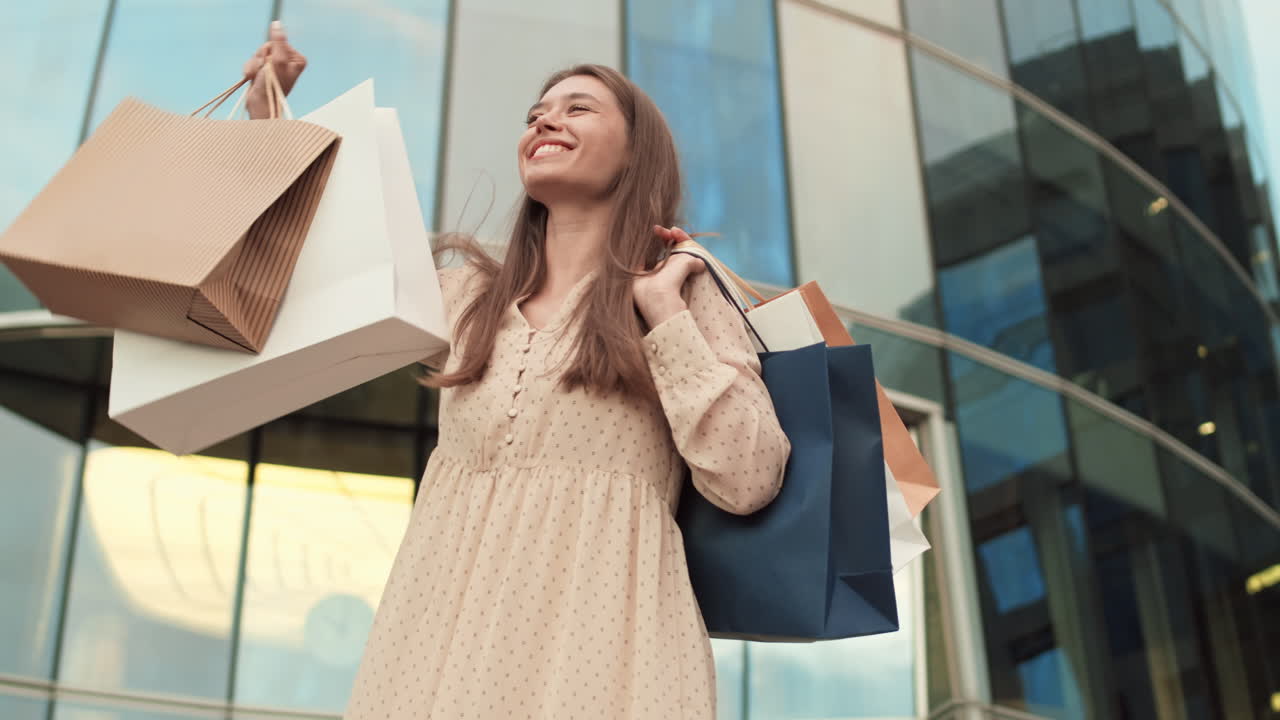 Woman Seeing Friend by Shopping Center