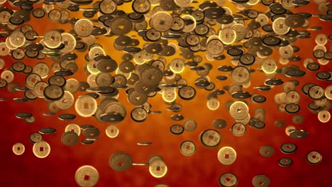fondo de año nuevo chino, monedas de oro textura 3d. renderización 3d 4k, bucle sin costuras