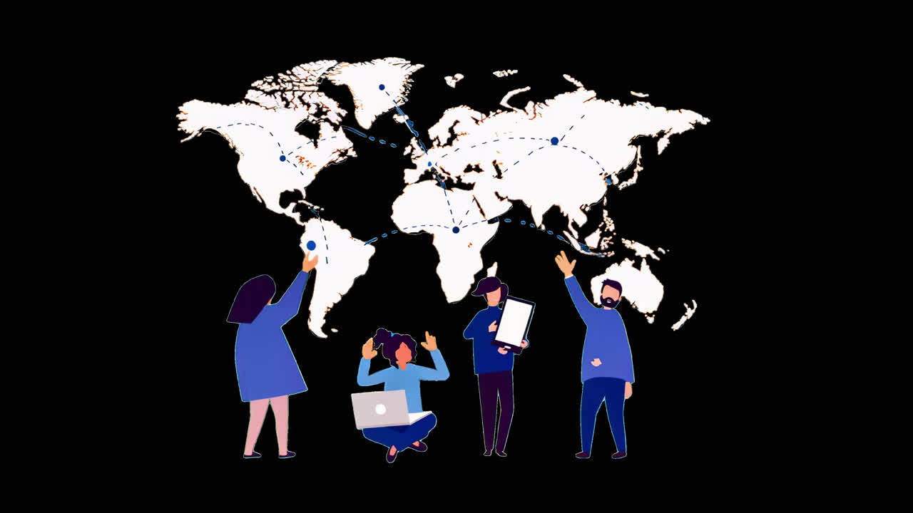 Global collaboration concept illustrated animation isolated asset, transparent 4K video, alpha