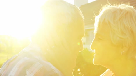 senior couple kissing in backyard 4k