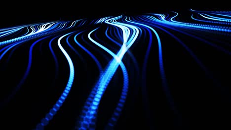 abstract 3d loop background with blue glow particles form curved lines and line form surface structure in 3d space. festive vj loop with particles. motion design background