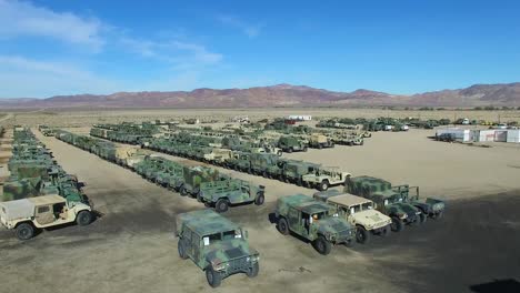 aerial over a military vehicle storage depot