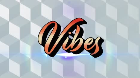 Animation of vibes text over shapes on grey background