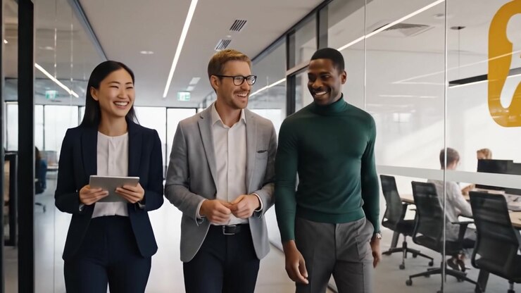 A Professional Discussion Among Colleagues: Engaged Team Collaboration in a Modern Office Setting, Fostering Creativity and Innovation in the Workplace