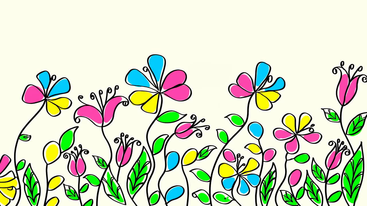 Animated Hand-Drawn Colorful Flowers Growing and Blooming