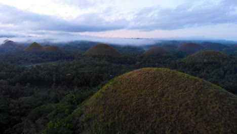 Famous-Chocolate-Hills-Mountains-in-Bohol,-Philippines---Aerial-Drone-Flight