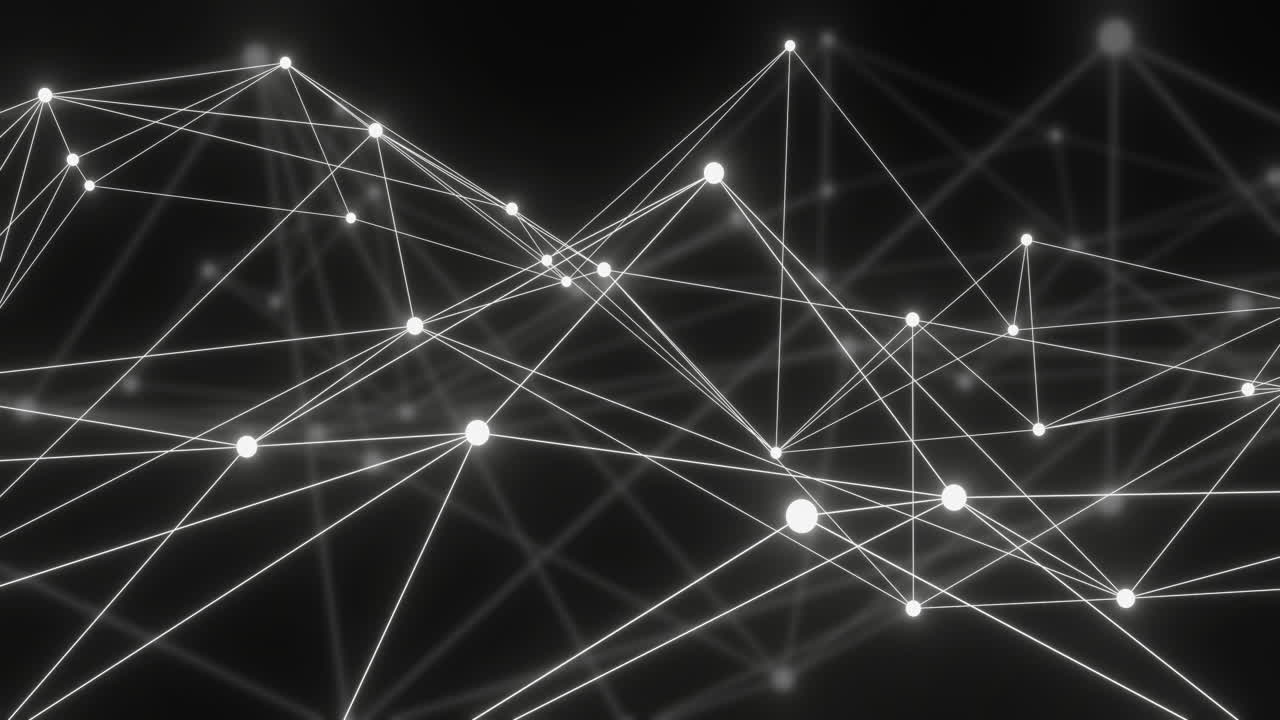 검은 바탕에 멀리 떨어진 네트워크를 이동하는 색 3d 네트워크의 애니메이션