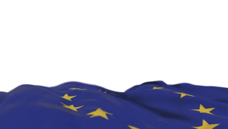 european union fabric flag waving on the wind loop. european union embroidery stitched cloth banner swaying on the breeze. half-filled white background. place for text. 20 seconds loop.