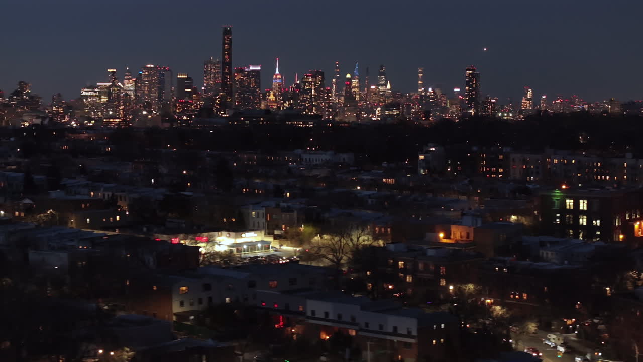 Aerial view of New York City at night