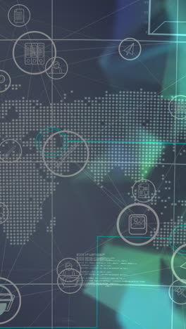animação de ícones digitais sobre o mapa do mundo