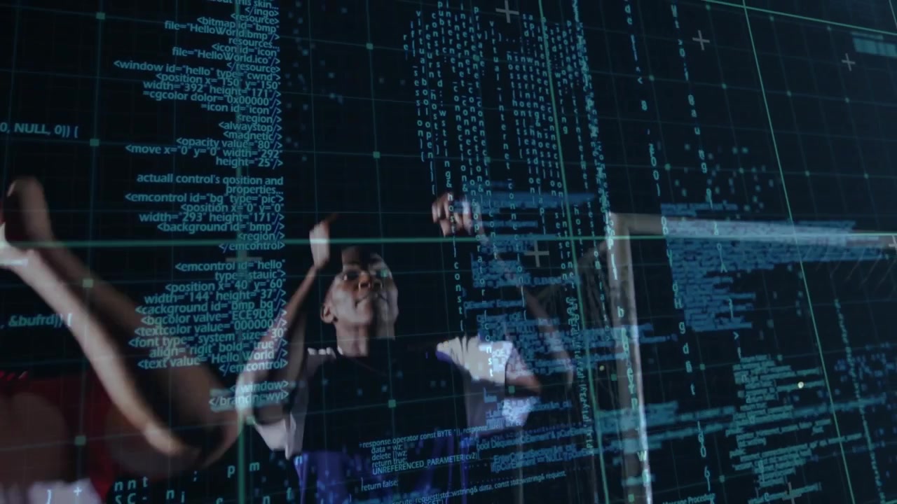 Tech-driven soccer player reacting to code overlay near goalpost rival scanning before both leaping