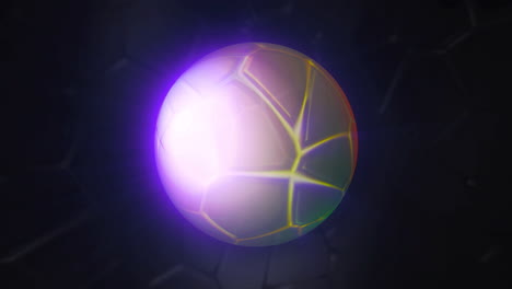 esfera geométrica iridescente brillante sobre un fondo de patrón hexagonal