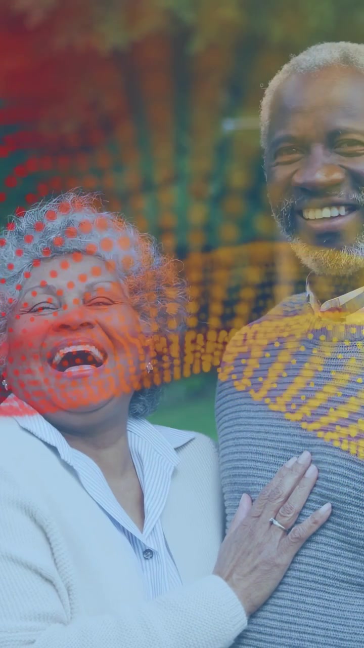 Vertical video: Couple showing affection woman hand on man chest dots moving hide or show faces heal