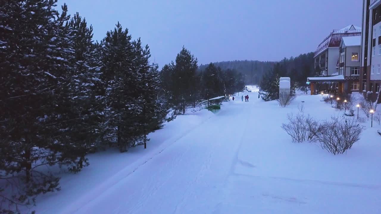 겨울 저녁 눈 인 풍경을 산책
