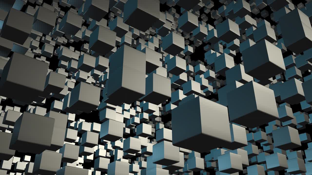 el movimiento caótico de cuadrados simples. el concepto de techno minimalismo. animación infinita de un cubo geométrico.