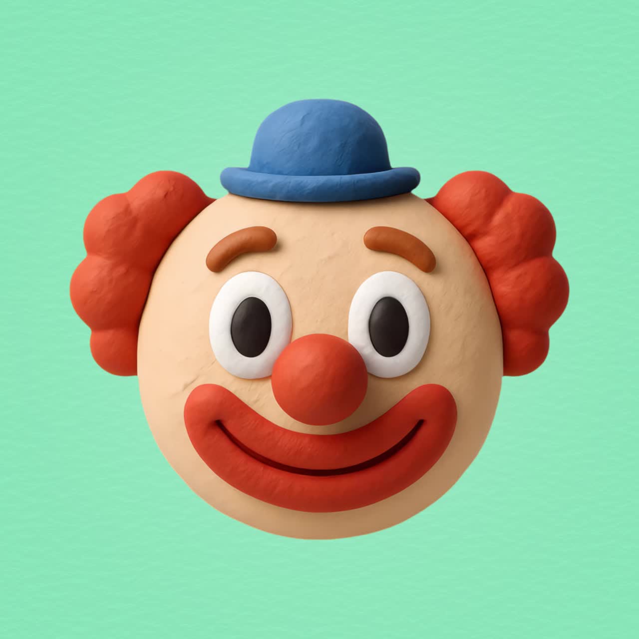 Playful clay clown face design animation isolated asset, transparent 4K video, alpha channel, ProRes