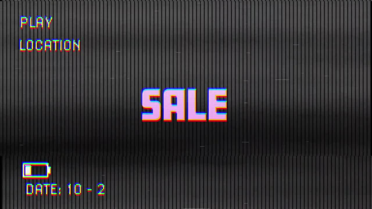 블랙 배경에 대한 판매 텍스트에 대한 플리치 vhs 효과의 디지털 애니메이션