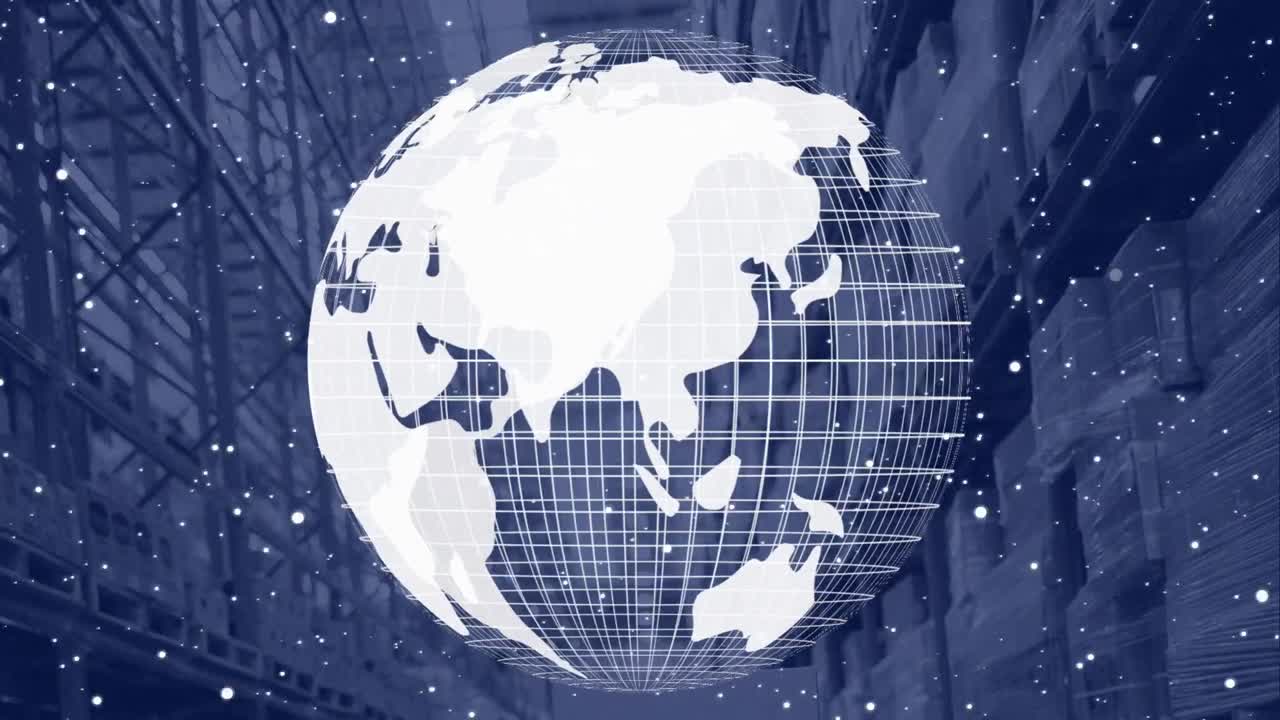 창고와 함께 해군 배경 위에 회전하는 지구의 애니메이션