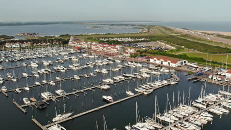 dutch marina with moorings over port zélande in ouddorp, netherlands