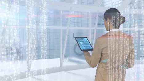 animación de puntos de luz sobre una mujer de negocios biraical en la oficina
