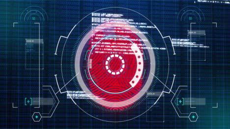 animation of scope scanning, blue biometric fingerprint security check and data processing