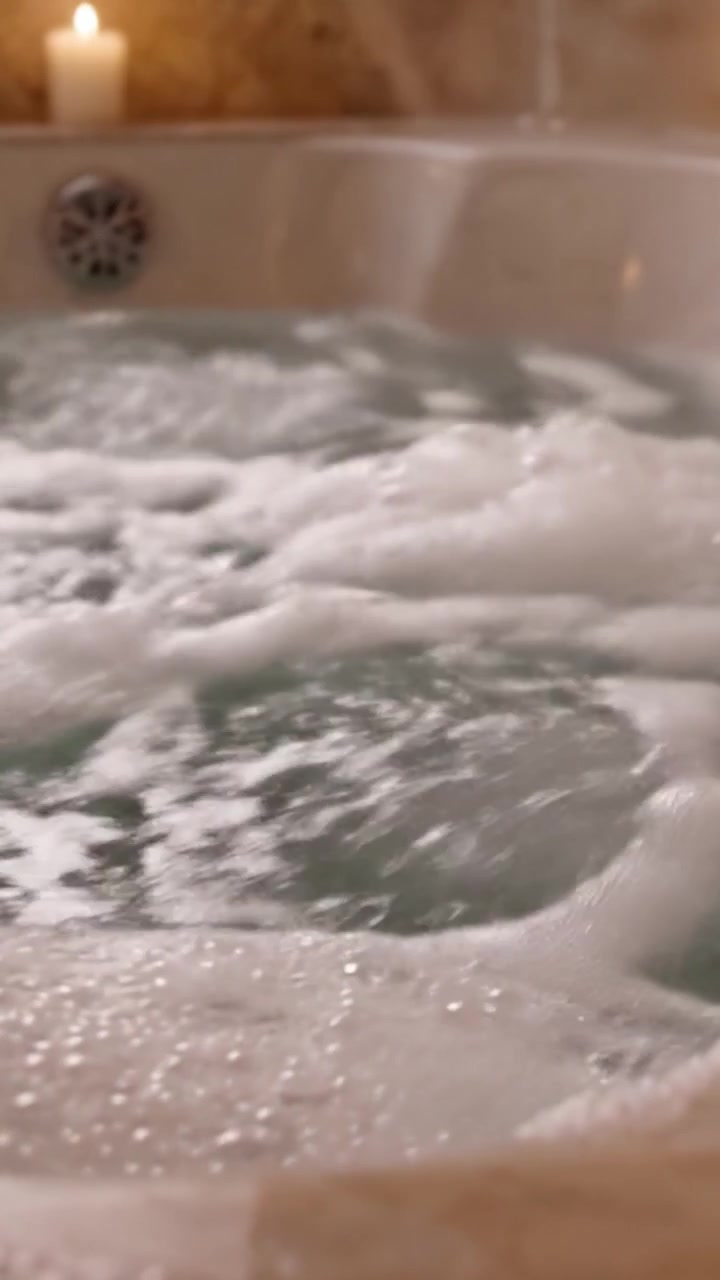 Relaxing Moment in a Soothing Bubble Bath with Gentle Waves and Soft Candlelight, Emphasizing the Ultimate Comfort and Serenity in Self-Care Rituals