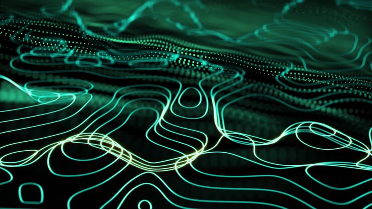 Animation of network of connections with green mesh of data transfer