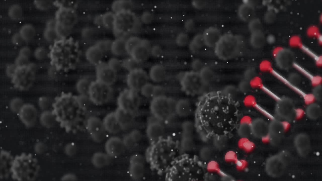 animación de las células del virus y las manchas sobre la cadena de adn