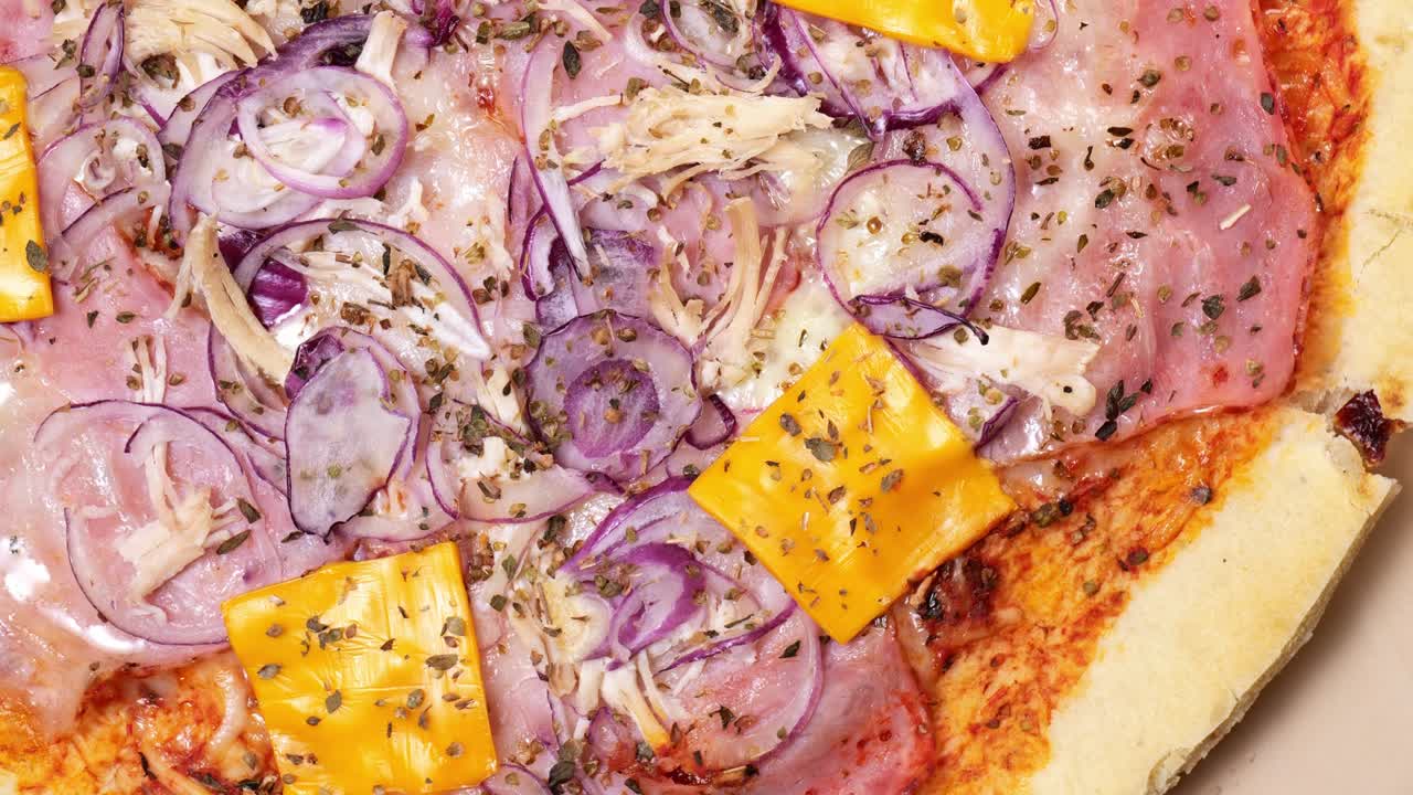 피자 핑 클로즈업 회전 느린 모