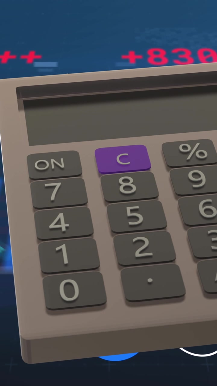 Animazione di elaborazione dati finanziari su calcolatrice