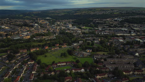 high establishing drone shot over shipley bradford suburbs