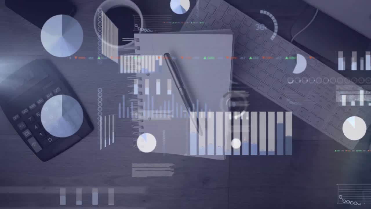 Animation of data processing with notebook in background