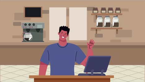 video conference animation with male worker using laptop