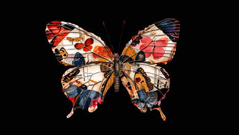 colorfulistic butterfly collage animation isolated asset, transparent 4k video, alpha channel
