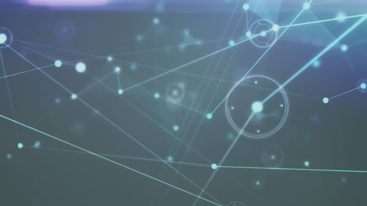 animación de la red de conexiones con puntos brillantes y senderos luminosos