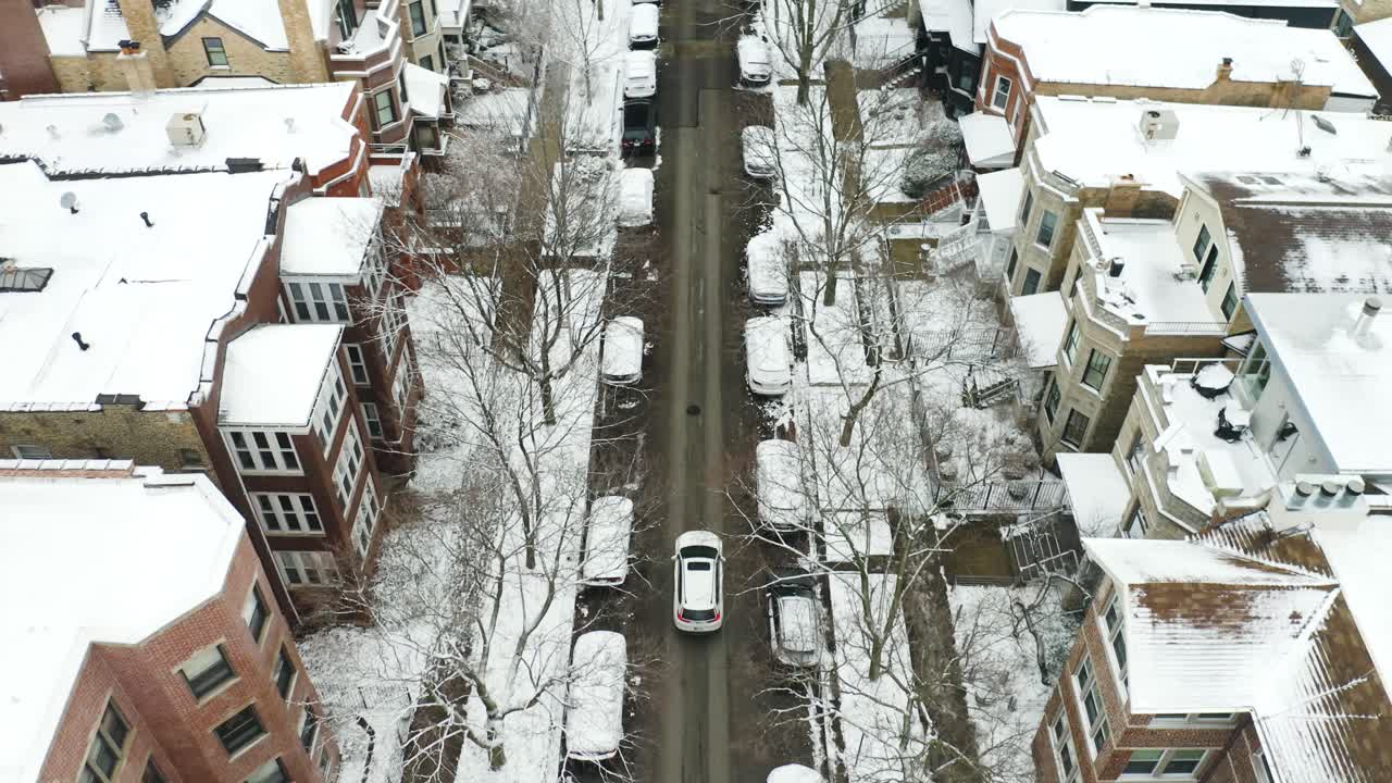 Aerial, Car Driving on Urban Street