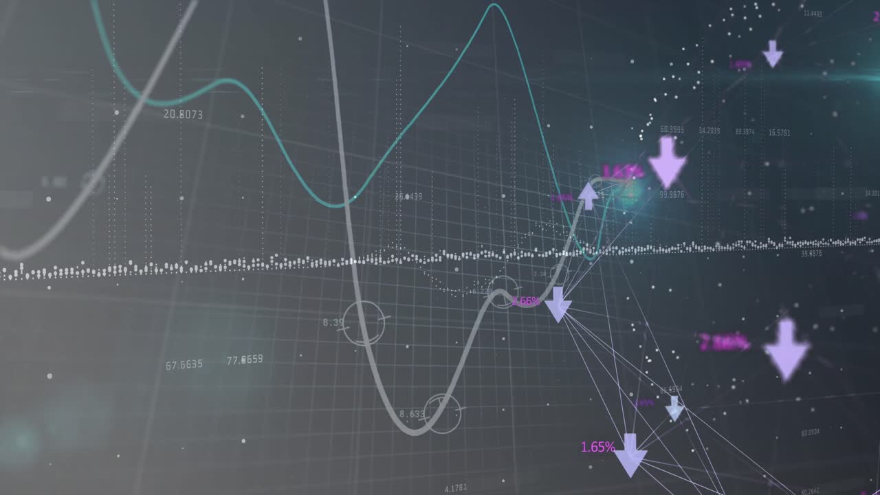 선과 숫자의 애니메이션, 화살표 및 그리드 상의 데이터 처리
