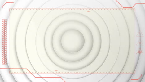 animation of digital data processing on screen over white pulsating circles background