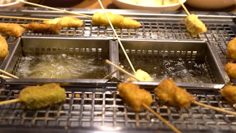 Japanese-Osaka-trendy-food,-skewer-fried-food-feast-at-restaurant