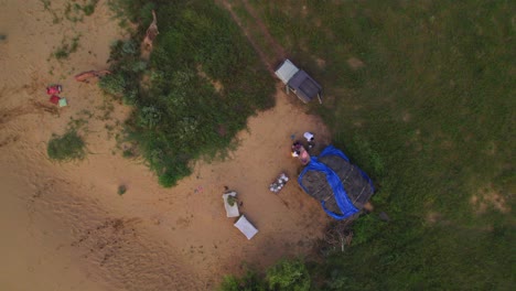 aerial birds eye view over desert camp site