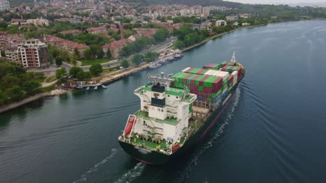 aerial top view container ship, shipping or transportation concept background.