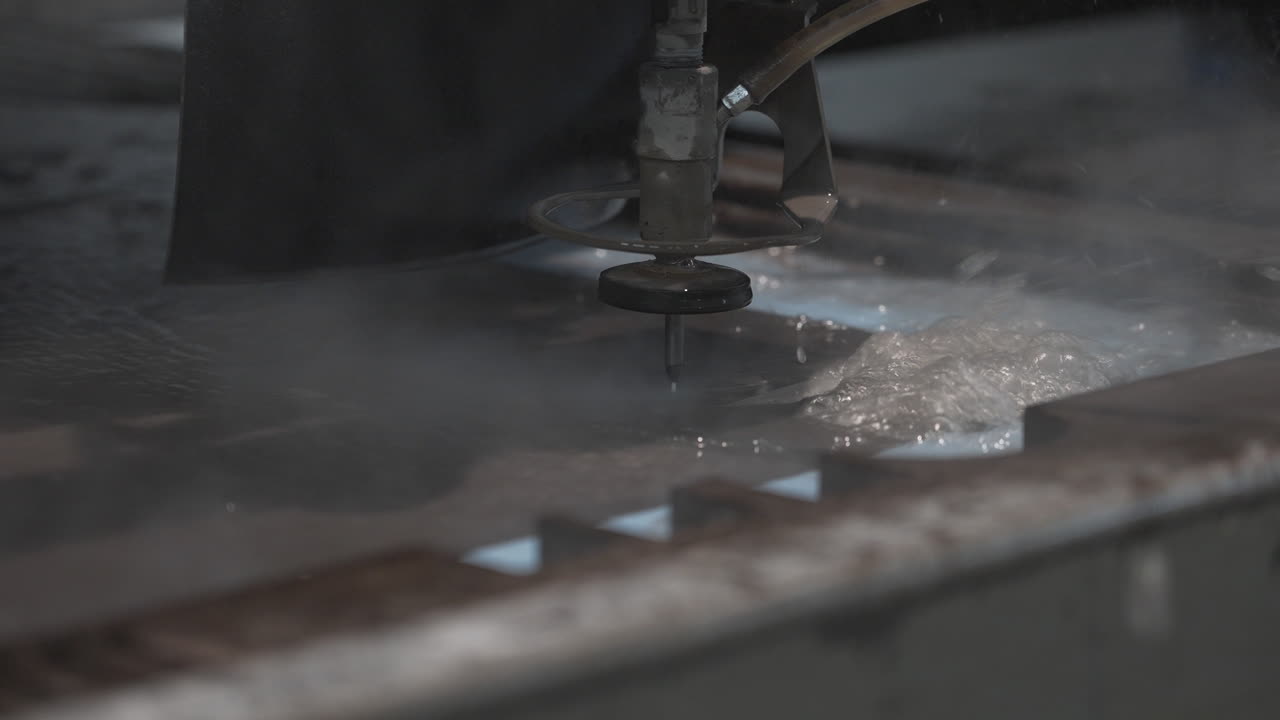 Machine Cutting Stainless Steel For Knife Spine, Making Knives in Factory Initial Process, Close Up