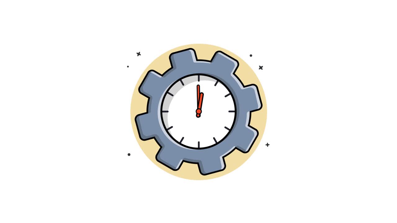 Animated Clock and Gear Icon Illustrating Time