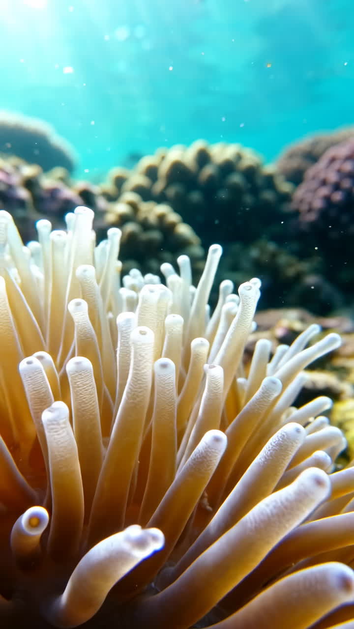 Primo piano di tentacoli di anemone di mare in un ambiente di barriera corallina