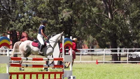 horse and rider jumping over obstacles