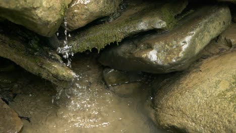 Cámara-Lenta-De-Agua-Cayendo-Suavemente-Sobre-Piedras-Cubiertas-De-Musgo-Y-Lisas,-Full-Hd