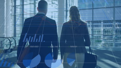 animation of financial data processing over diverse business people