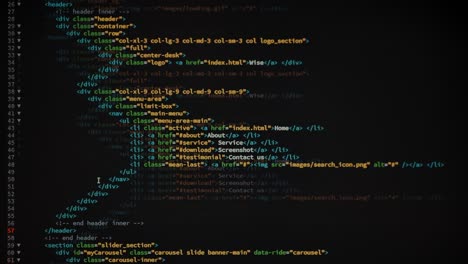 código de etiqueta html de toma de primer plano de 4k en el monitor de la pc, desplácese hacia abajo